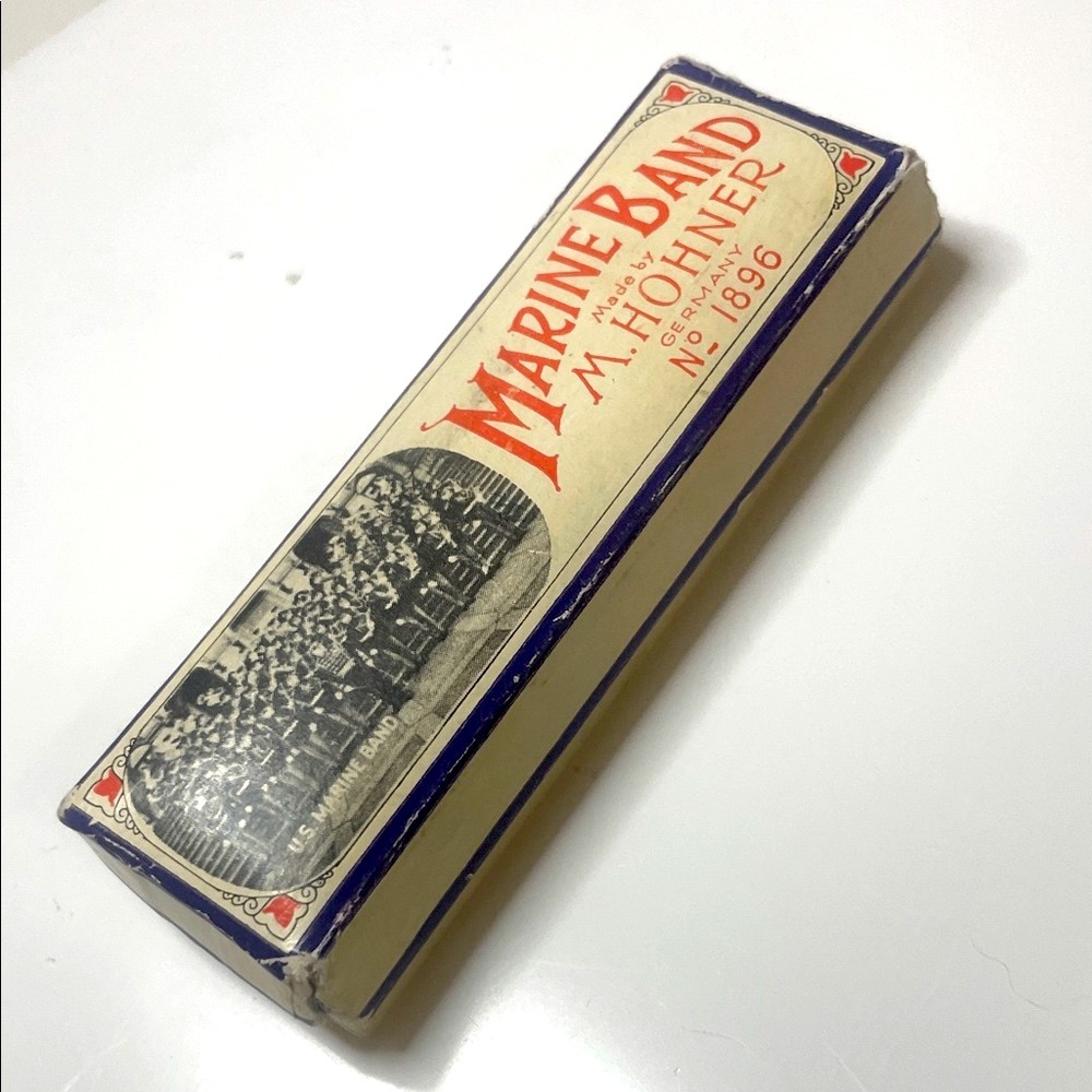 Vintage M Hohner Marine Band Harmonica 1896 Key G with Box